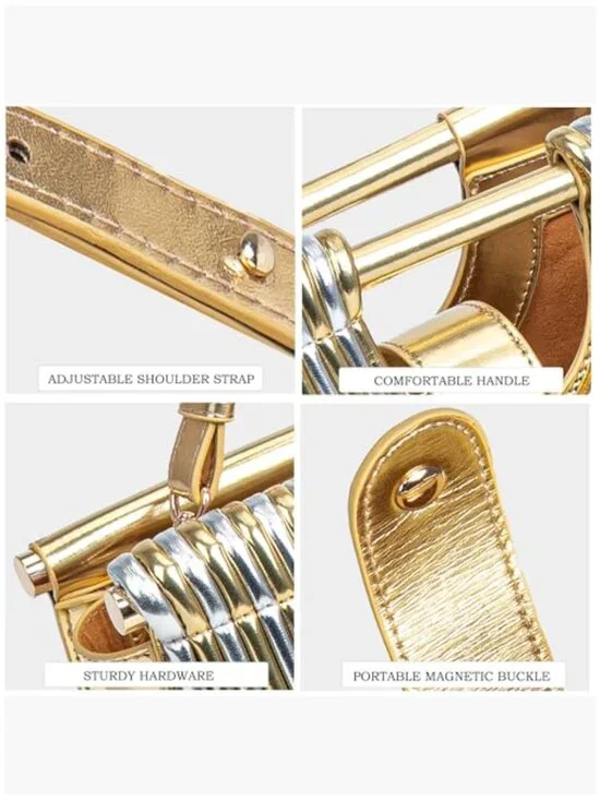 PU Vegan Soft Leather Woven Evening Clutch Purse with Adjustable Strap - Picture 4 of 7